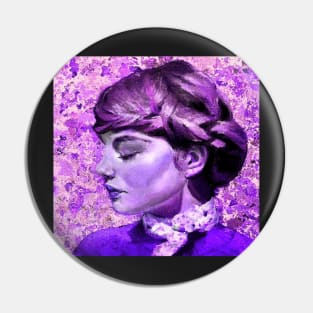 Movie star vintage violet print lady Pin