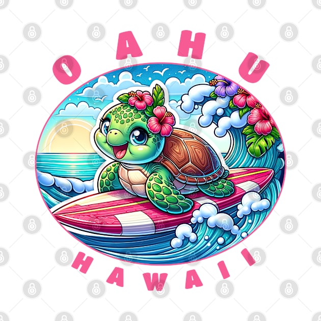 Oahu Hawaii Girls Cute Surfing Sea Turtle by grendelfly73