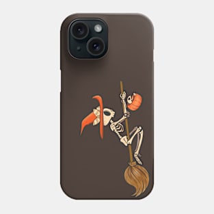 Skeleton Witch Riding A Broom Phone Case