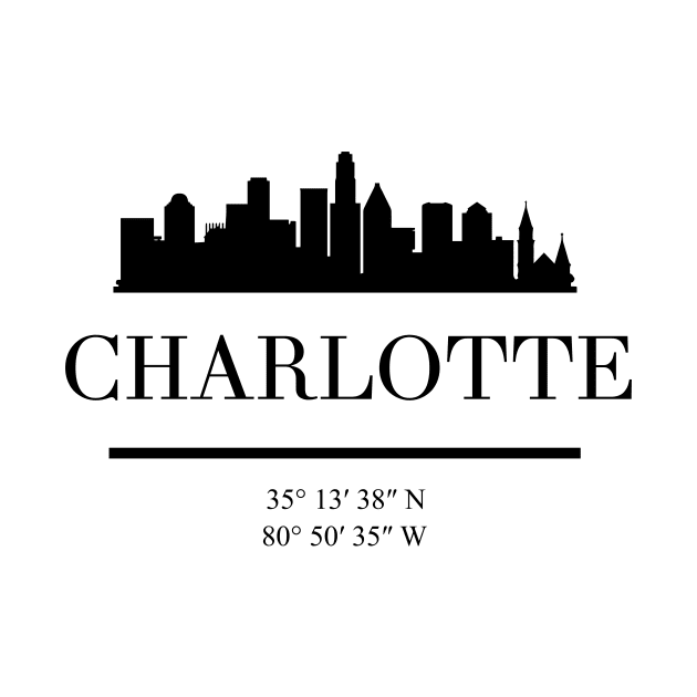 CHARLOTTE NORTH CAROLINA BLACK SILHOUETTE SKYLINE ART by deificusArt