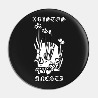 Xristos Anesti Christ is Risen - Skull With Flowers Pin