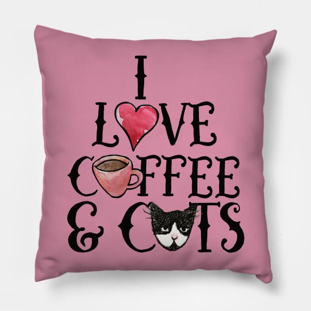 I love coffee and cats Pillow by bubbsnugg