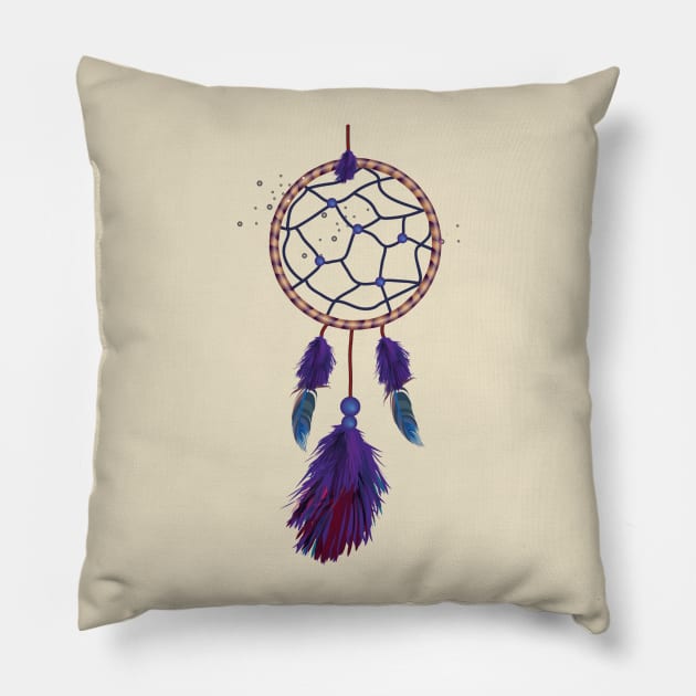 Dreamcatcher Boho Blue Purple Feathers Pillow by bragova