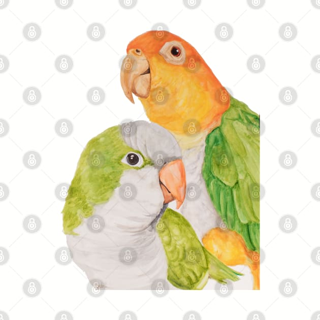 Tropical Caique Quaker Parrot Watercolor Art by Oranjade0122