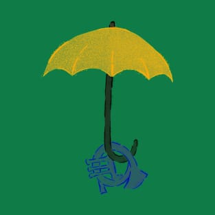 Yellow umbrella and blue horn - green T-Shirt