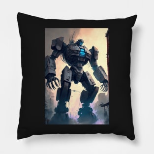 Giant futuristic robot attacking the city Pillow