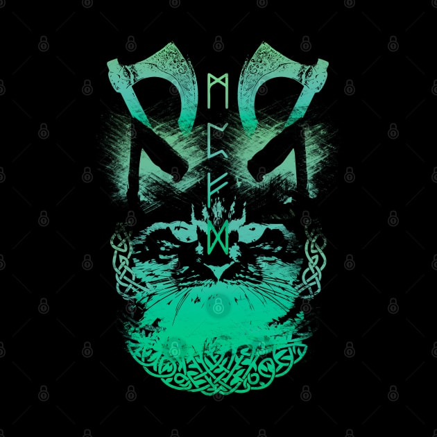 Abstract Cat in Viking Style - Green by Scailaret