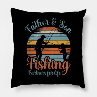 Father Son Fishing Partners For Life Retro Matching Dad Pillow