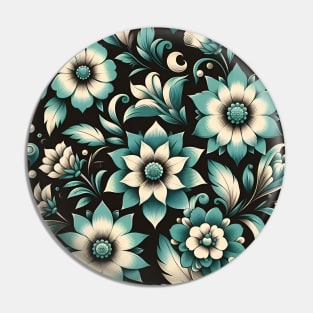 Teal Floral Illustration Pin