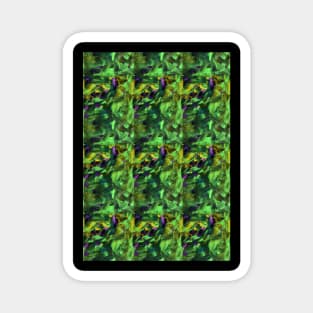 Abstract checkered green art background. Acrylic painting on canvas with color texture, paint brush strokes. Modern, contemporary art, impressionism. Design for fabric, textiles, wallpapers, covers, packaging, wrapping paper. Magnet