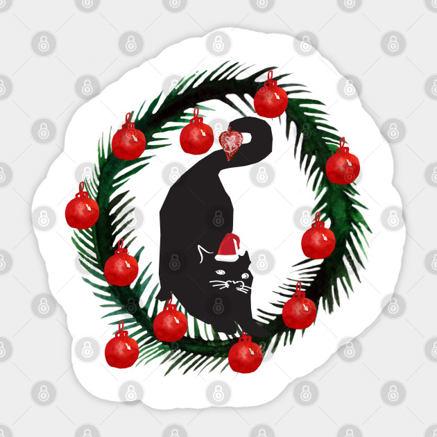 Merry Christmas Kitty Black Cats Sticker Teepublic Au