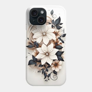 Elegance in Monochrome: Captivating Floral and Twirls Vector Art Phone Case