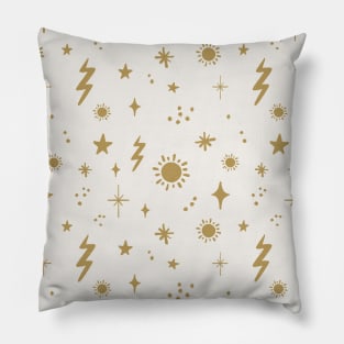 White and Gold Celestial Sky Sun Pattern Pillow