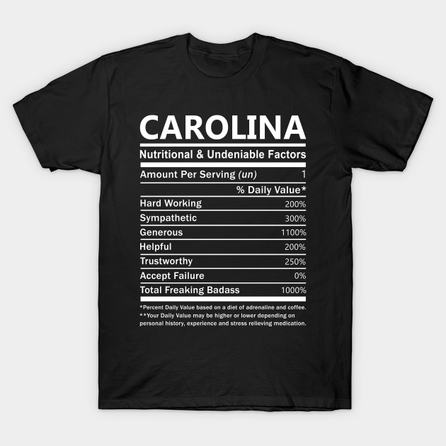 Discover Carolina Name T Shirt - Carolina Nutritional and Undeniable Name Factors Gift Item Tee - Carolina - T-Shirt