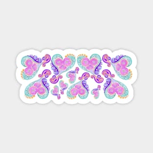 Hearts and Flowers Fantasy - Pink, Purple, Teal, Paisley Magnet