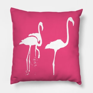 Minimalistic Three Flamingos Silhouette In White Pillow