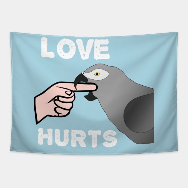 Love Hurts African Grey Parrot Biting Tapestry by Einstein Parrot