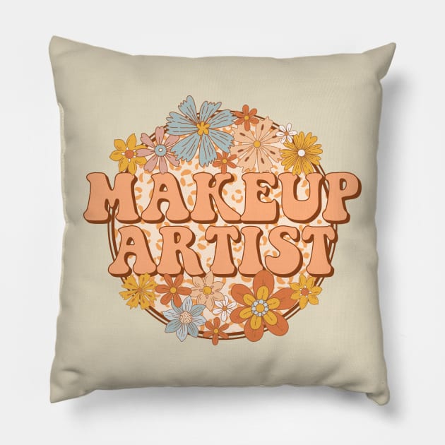 Retro Makeup Artist Floral Design Gift Pillow by Teewyld