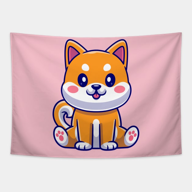 Cute Shiba Inu Sitting Cartoon Tapestry by Catalyst Labs