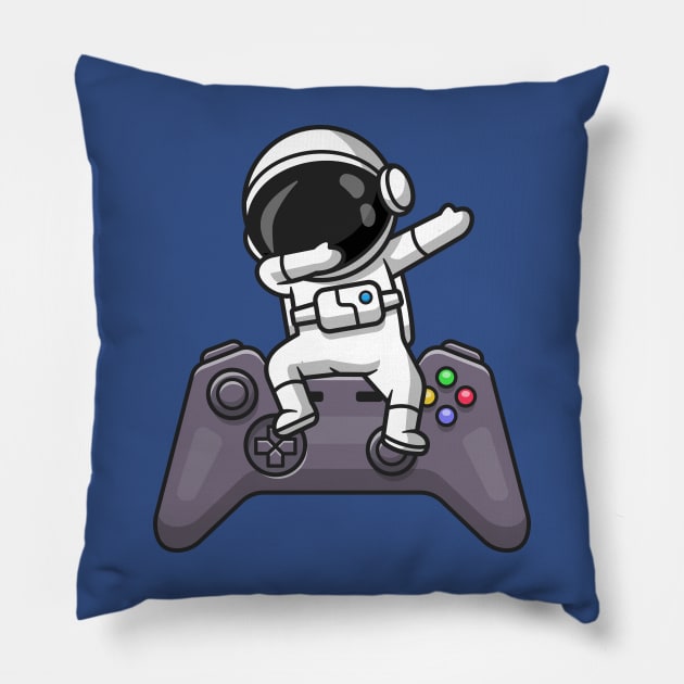 Cute Astronaut Dabbing On Controller Cartoon Pillow by Catalyst Labs