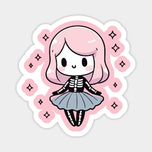 Cute Kawaii Girl in A Halloween Skeleton Costume | Cute Halloween Tee Magnet