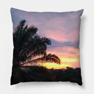 Tropical Sunset With Palm Tree Pillow