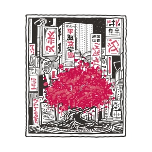 Japanese Sakura Tree Neo Tokyo Style T-Shirt