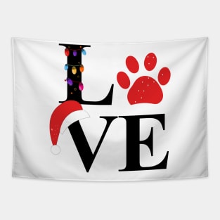 Love text with paw print and colorful light bulb Tapestry