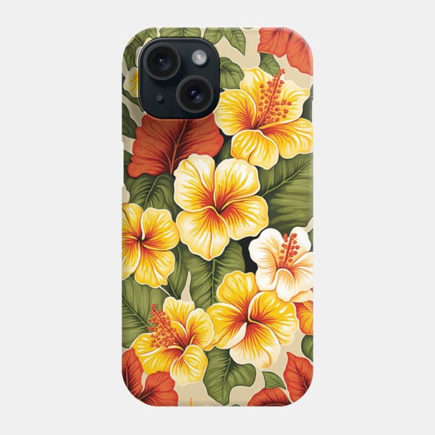 Hawaiian Tropical Yellow Red Hibiscus Plumeria Phone Case by Kertz TheLegend