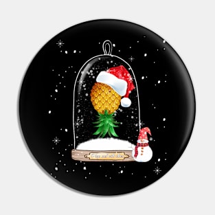 Santa Hat Swinger Upside Down Pineapple Snow Globe Winter Pin