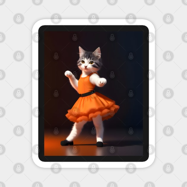 Dancing cat - Modern digital art Magnet by Ai-michiart
