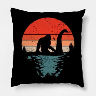 Bigfoot Riding Loch Ness - Retro Pillow