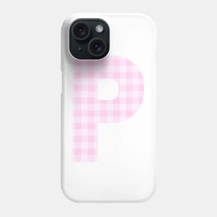 Pink Letter P in Plaid Pattern Background. Phone Case