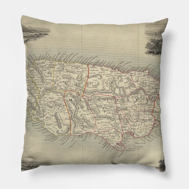 Vintage Map of Jamaica (1851) Pillow by Bravuramedia