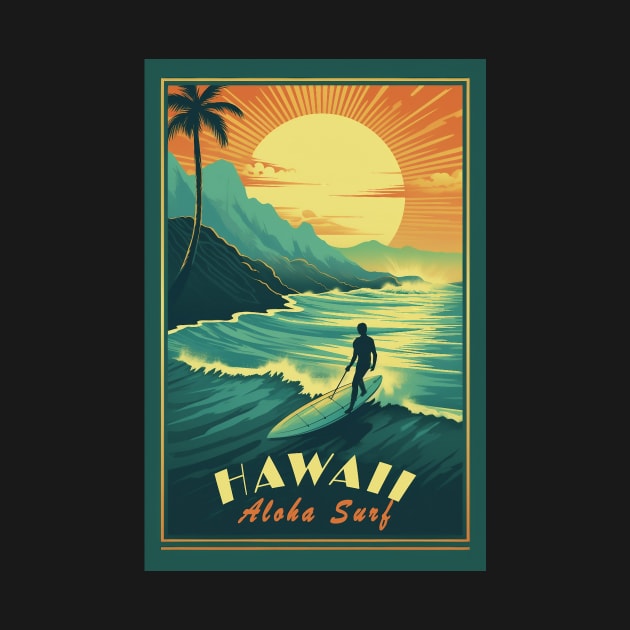 Hawaii Vintage Retro Travel Poster by GreenMary Design