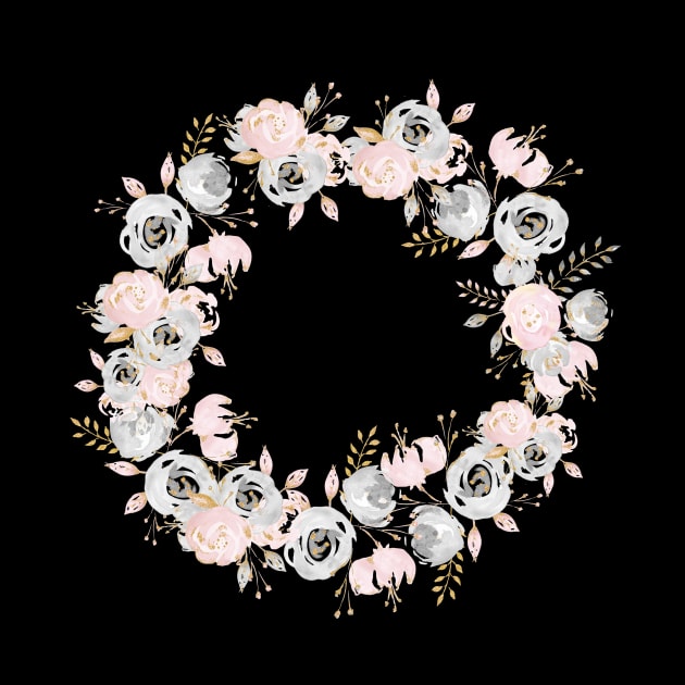 Pretty Rose Gold Watercolor Flower Wreath by NatureMagick