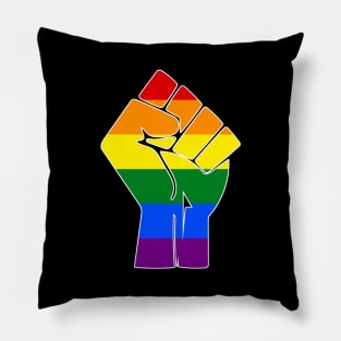 Black Lives Matter Fist LGBT Pride Rainbow (White Outline) Pillow