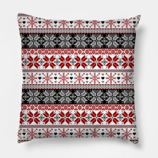 Red and Black Winter Fair Isle Pattern Pillow