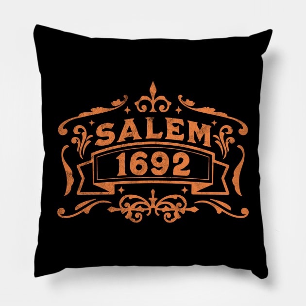 Salem 1692 - Salem Witch Trials - Retro Vintage Distressed Pillow by OrangeMonkeyArt