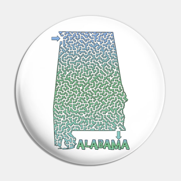 Alabama State Outline Coastal Themed Maze & Labyrinth Pin by gorff