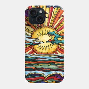 Golden sunset on beach landscape painting Phone Case