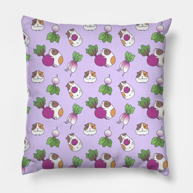 Guinea pig and radish pattern in light purple Pillow by Noristudio