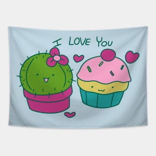 Cactus and Cupcake I Love You Tapestry