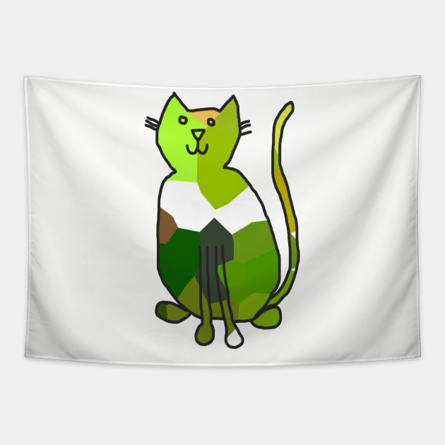 Green Crystal Cat Tapestry by ellenhenryart