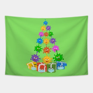 A Funny Pattern In The Form Of A Christmas Tree With Gifts, COVID-19 , Coronavirus Masks Is Ideal For The Whole Family. Merry Christmas And A Happy New Year Tapestry