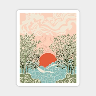 Retro sunrise seascape Magnet