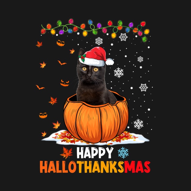 Black Cat On Pumpkin Happy Hallothanksmas by Magazine