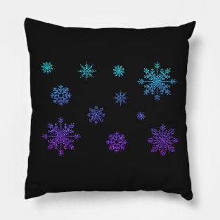 Ombre Blue Faux Glitter Snowflakes Pillow