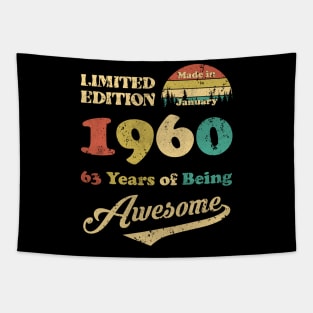 Made In January 1960 63 Years Of Being Awesome Vintage 63rd Birthday Tapestry