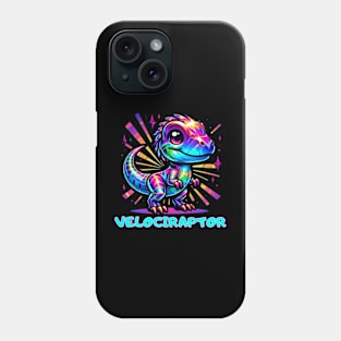 Baby Velociraptor Dino Neon Kawaii Cute Colorful Chibi Phone Case